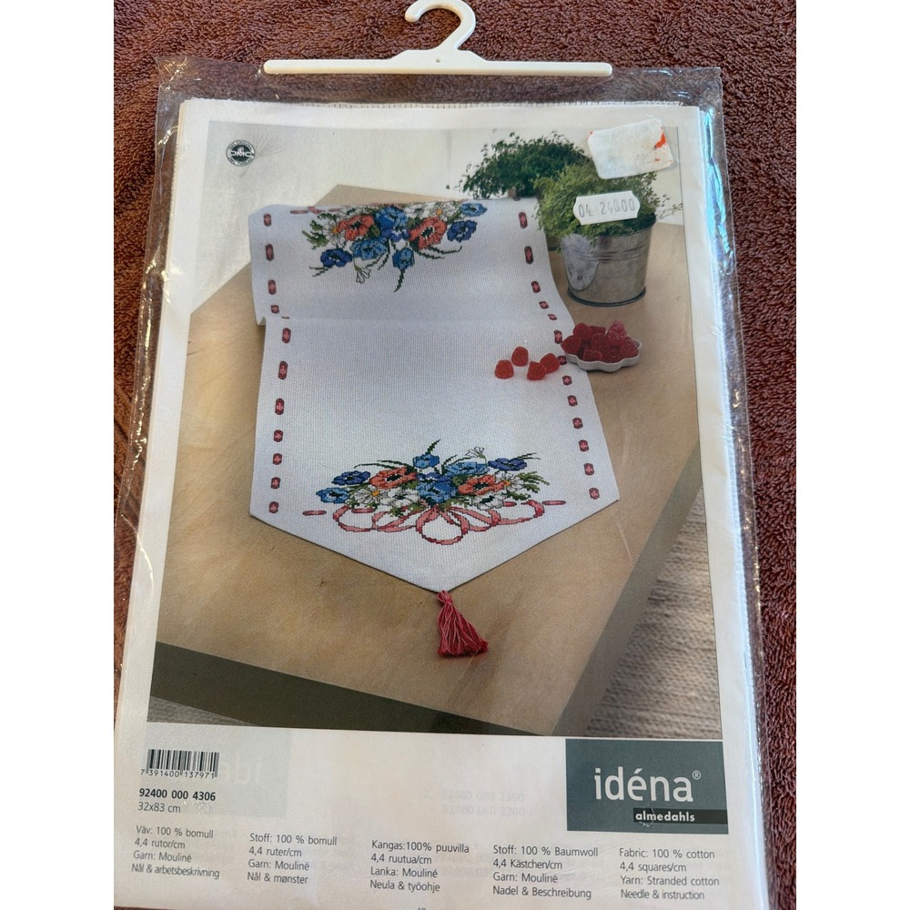 Idena Almedahls Floral Cross Stitch Table Runner Kit Cotton 32x83cm